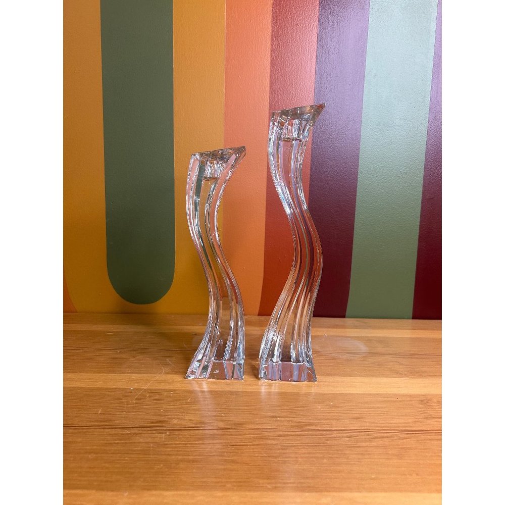Bohemia crystal wave curvey clear class candle holders 24% lead